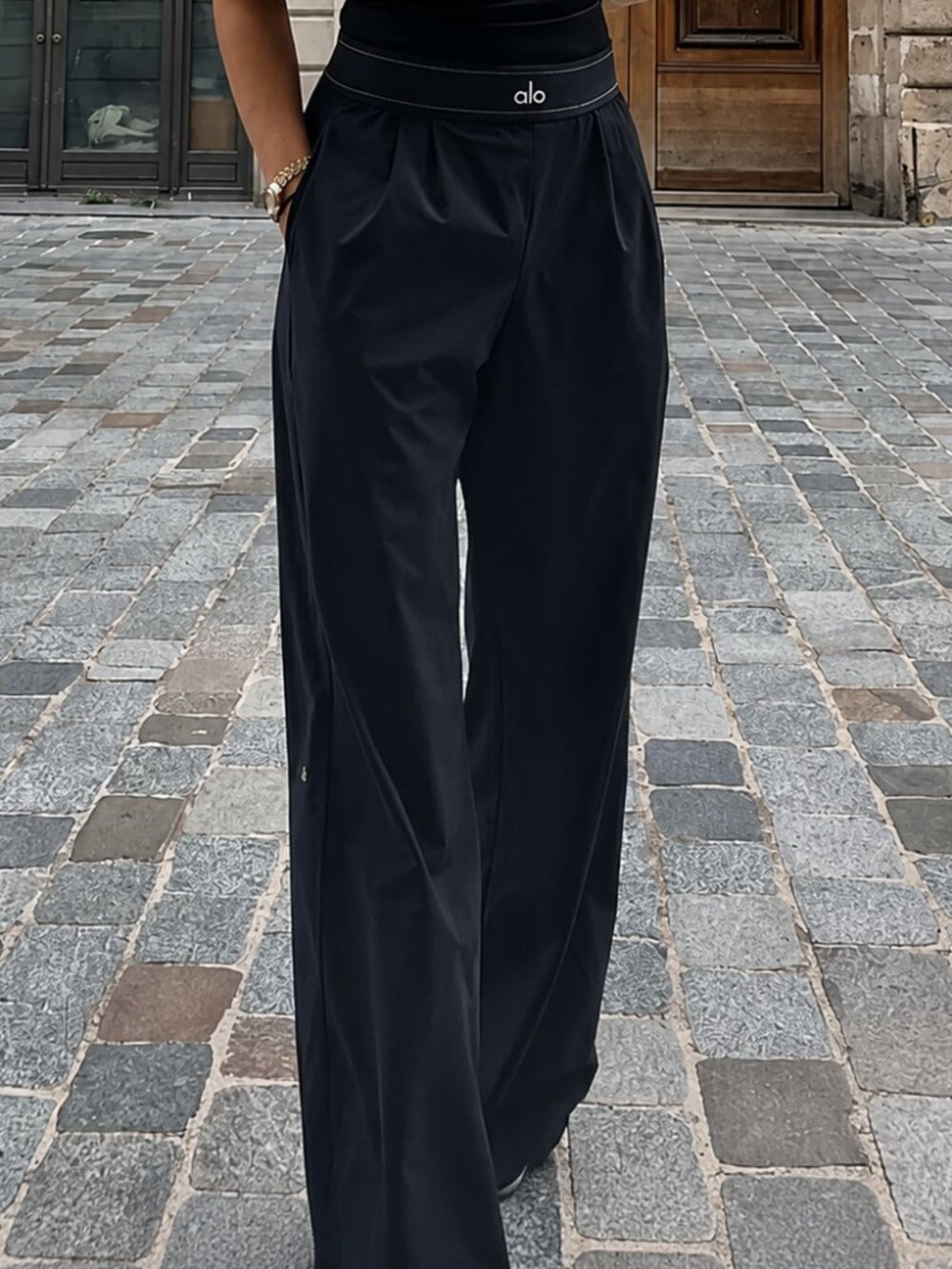 NWT 👖 ALO Yoga Black High Rise Wide Leg Trousers 30” 😃Airport Outfit